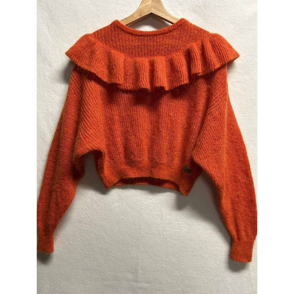 Holebrook Sweden Orange Wool Cropped Ruffle Sweater Size Medium